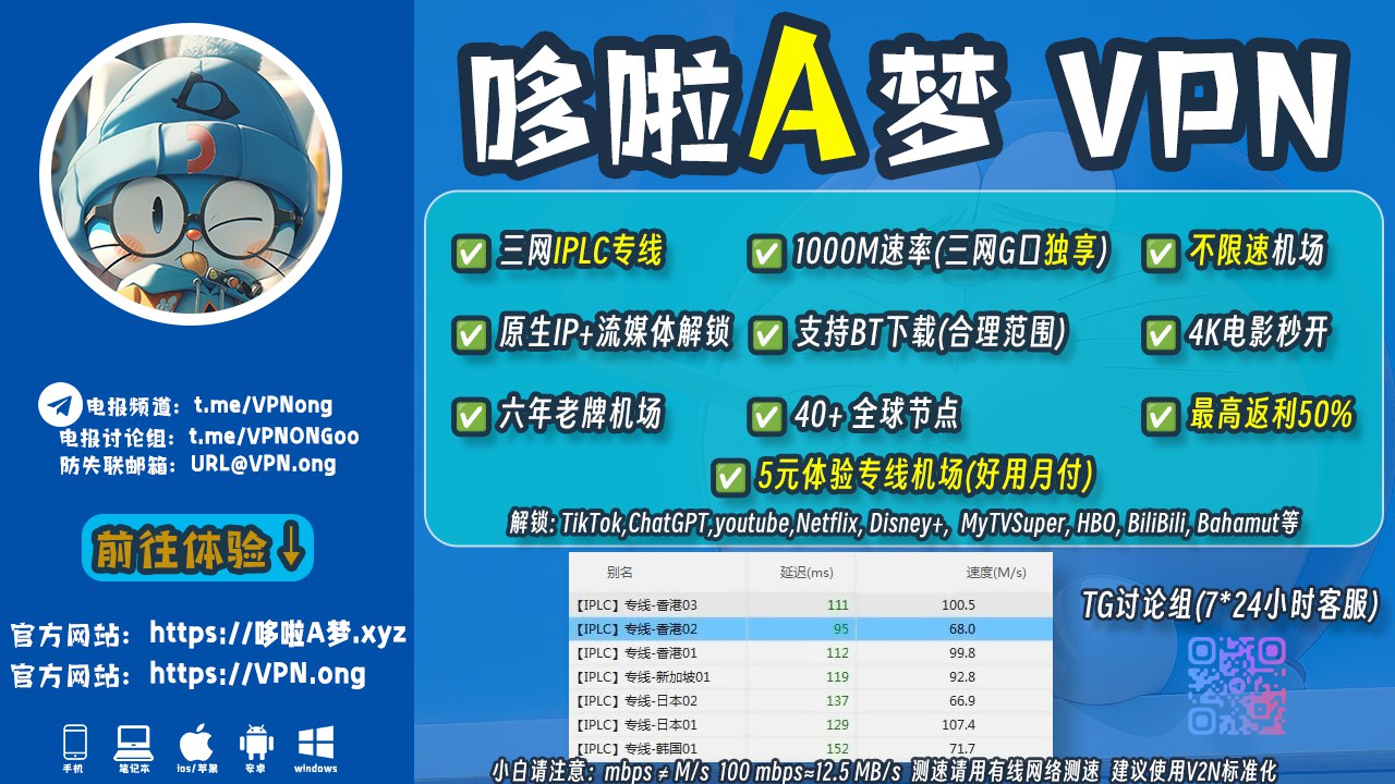 高速机场:哆啦A梦VPN 官方频道 翻墙梯子 IEPL专线机场 特殊网络跨境电商